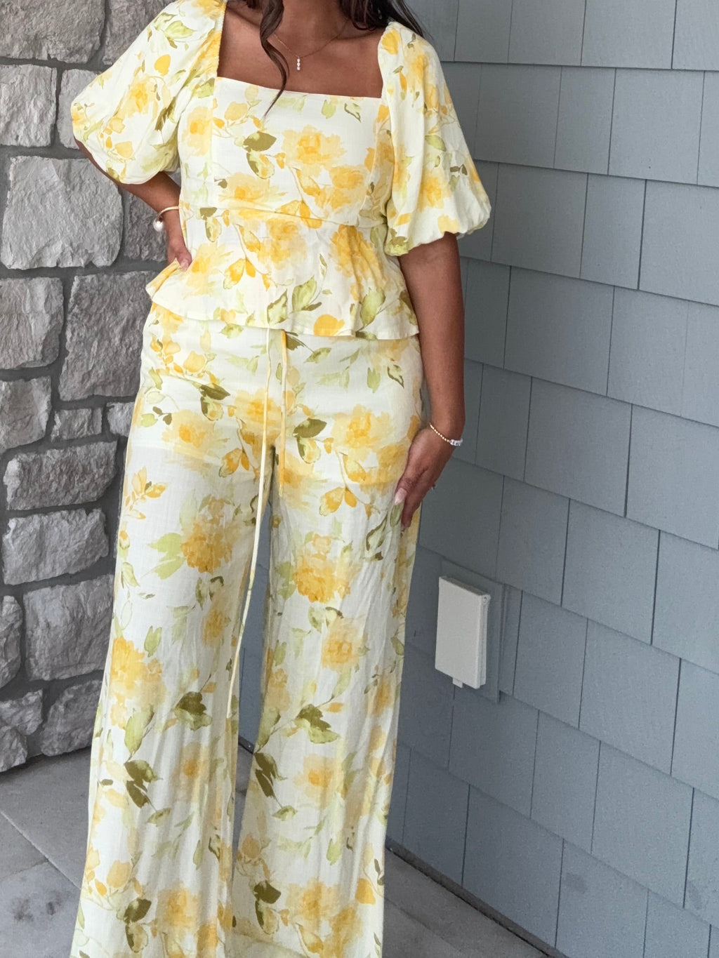 Yellow floral pants set