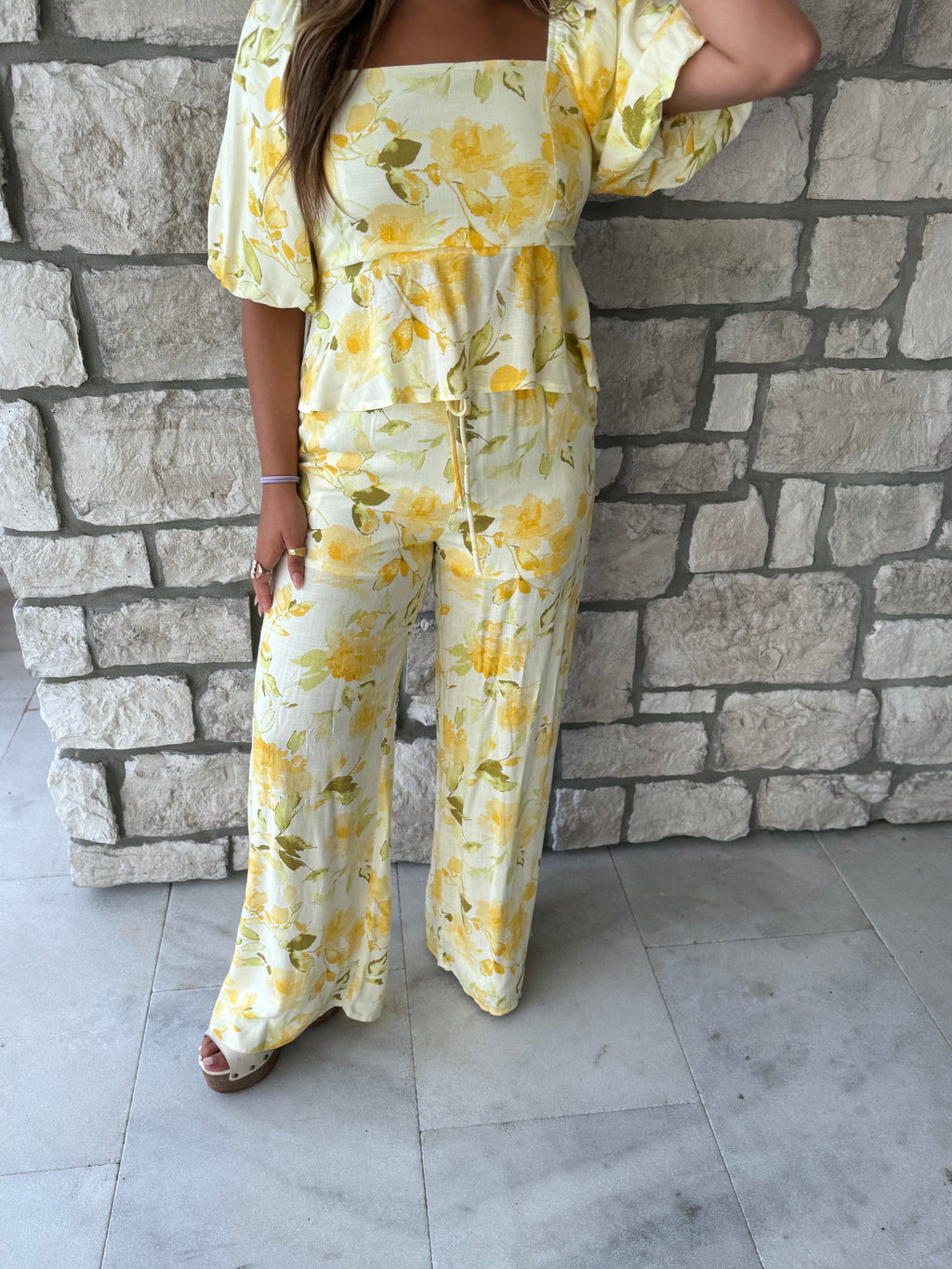 Yellow floral pants set