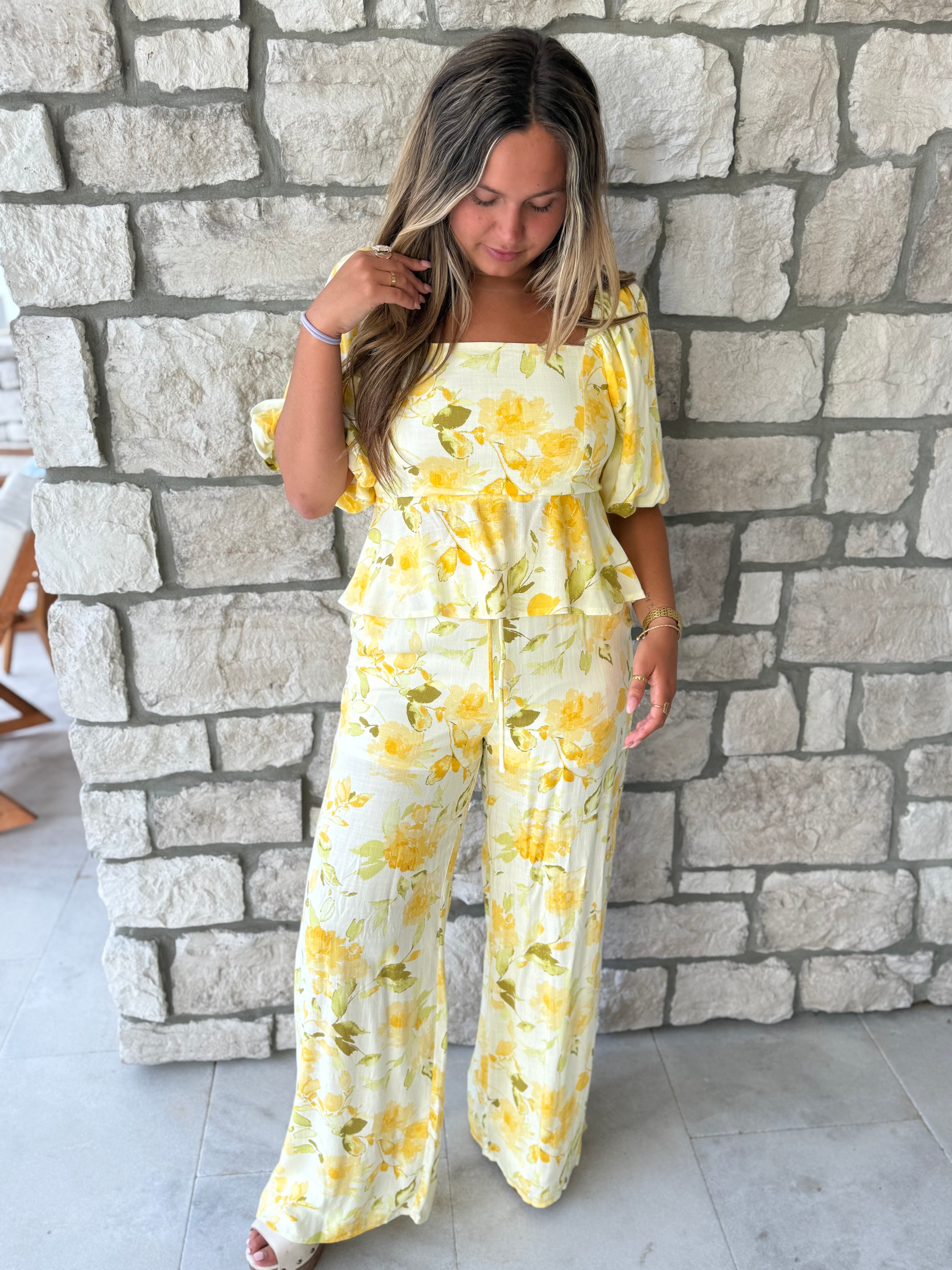 Yellow floral pants set