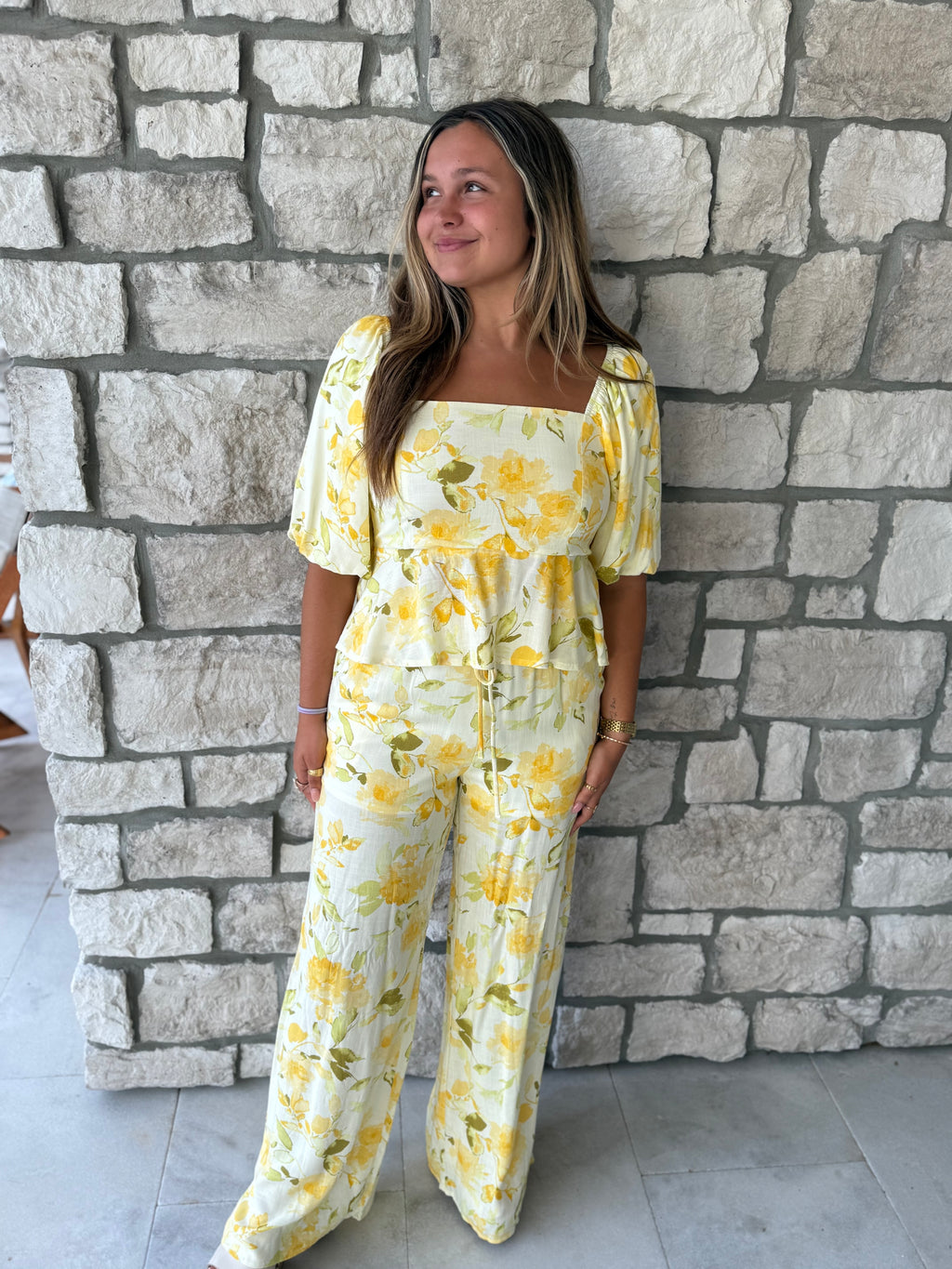 Yellow floral pants set