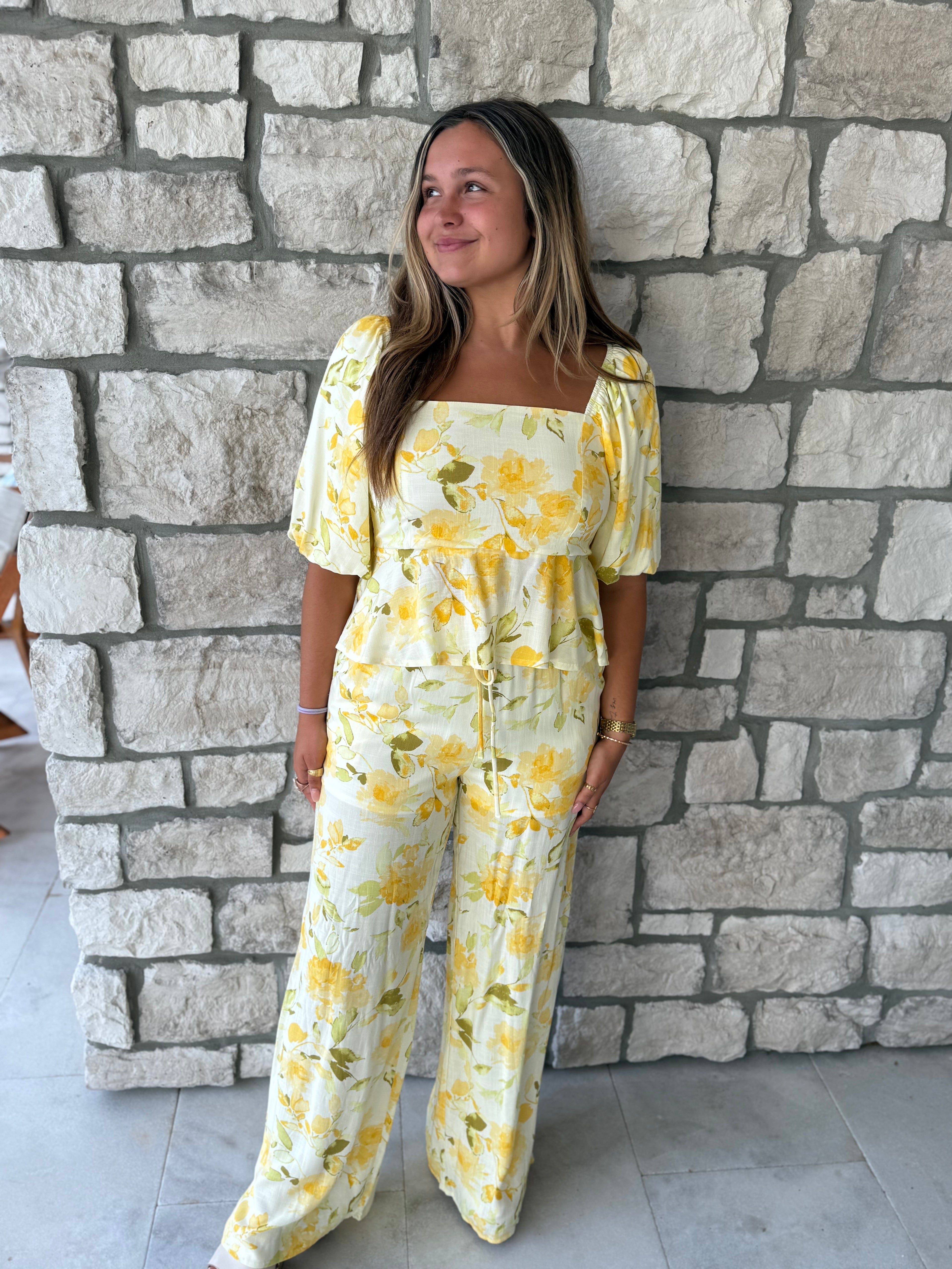 Yellow floral pants set
