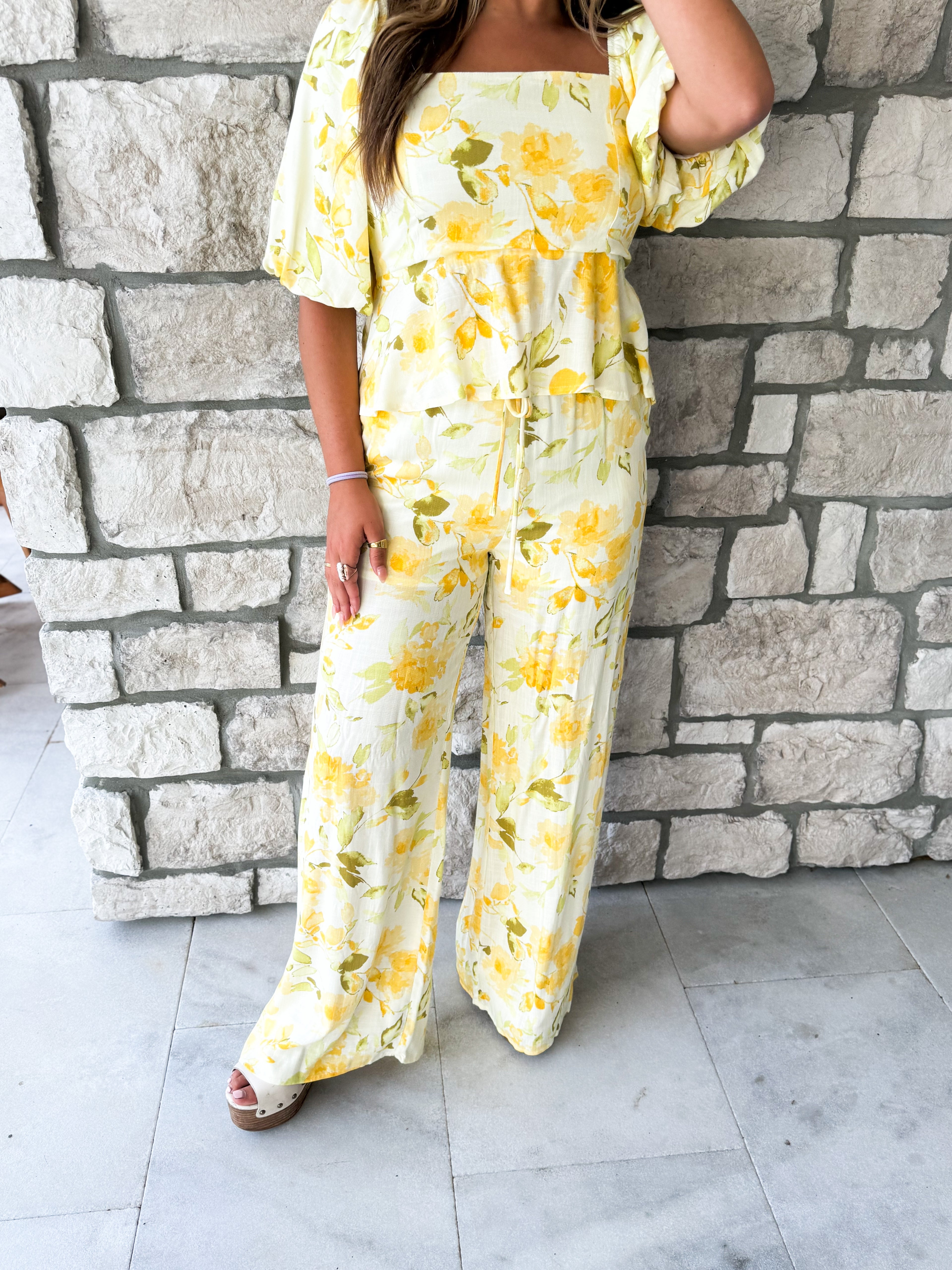 Yellow floral pants set