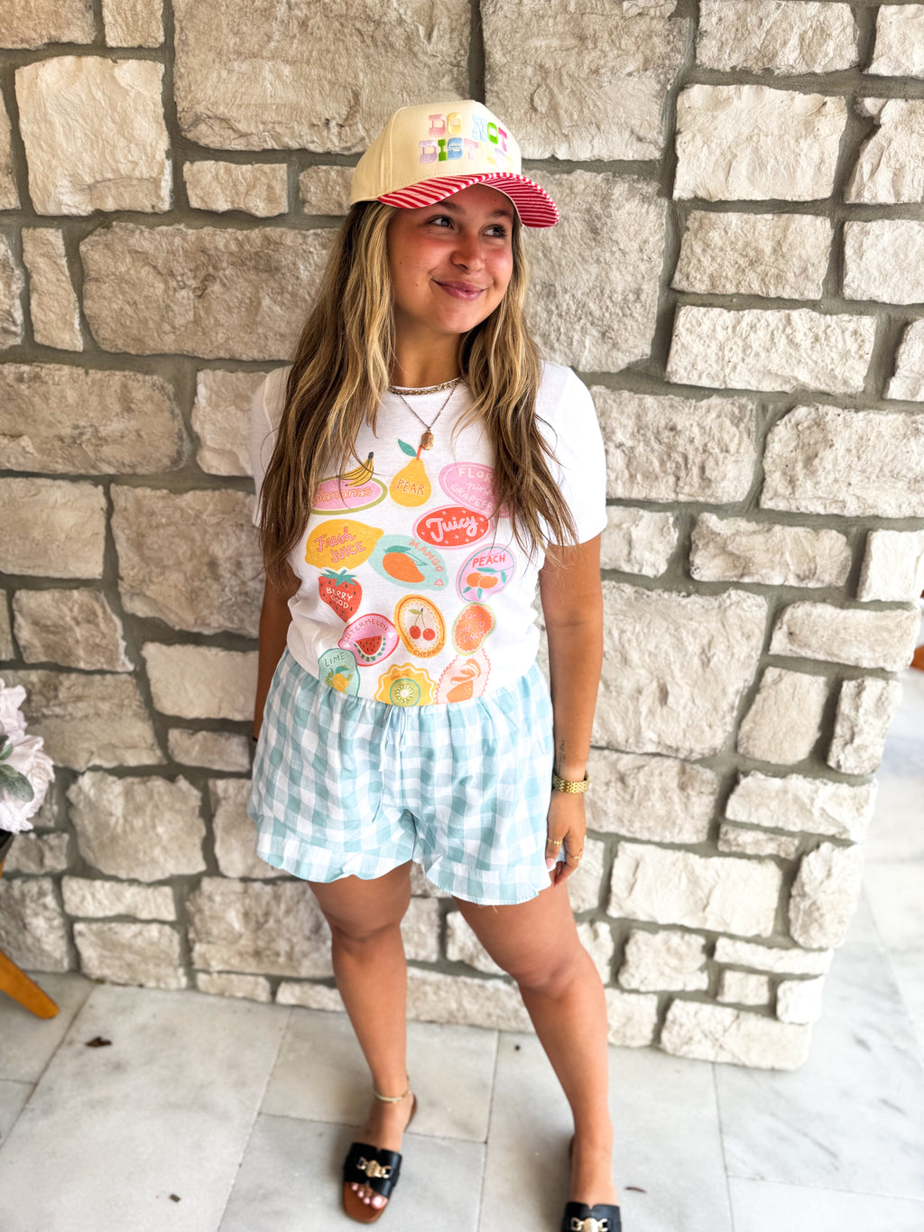Teal gingham Shorts - with ruffles