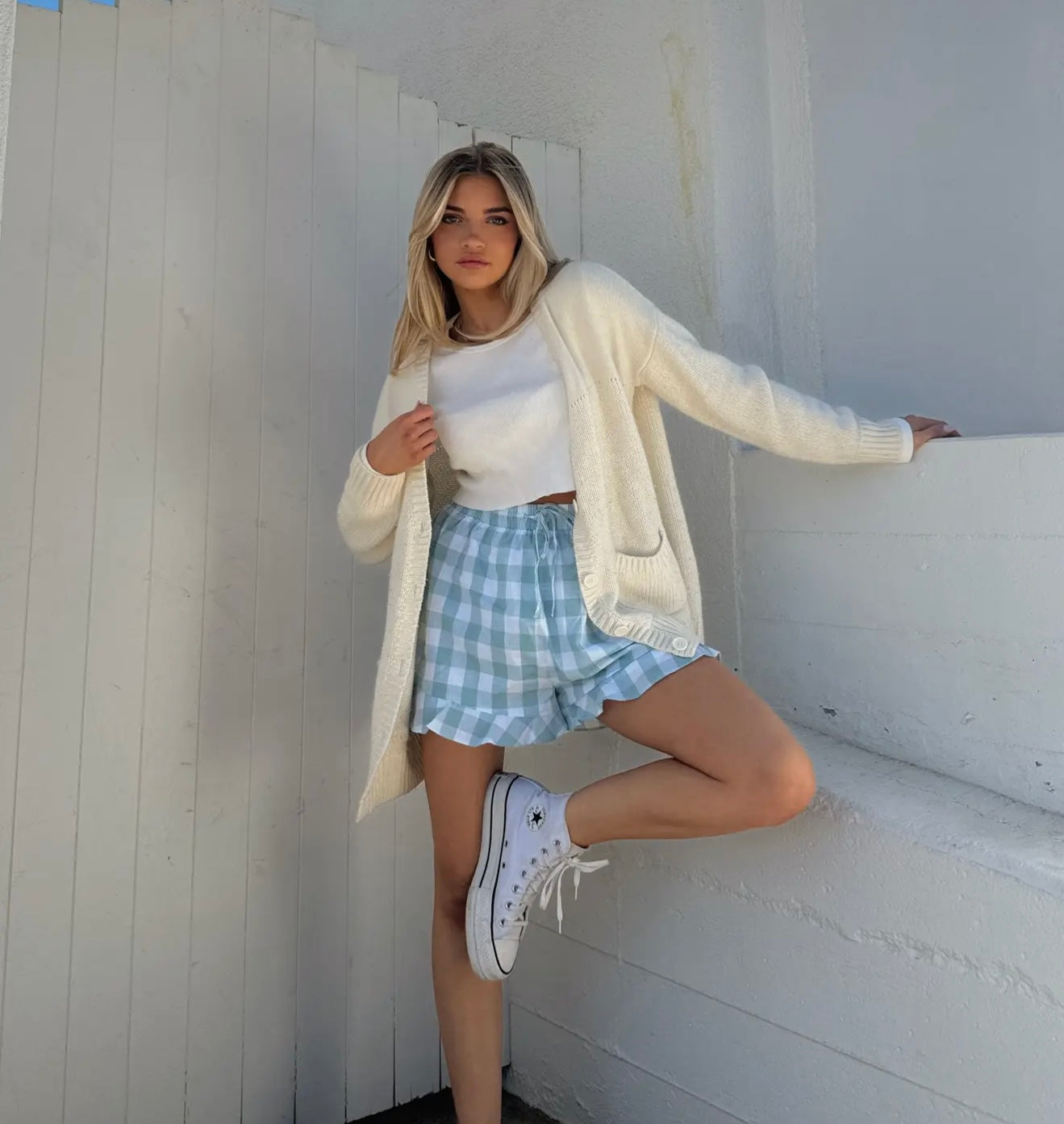 Teal gingham Shorts - with ruffles