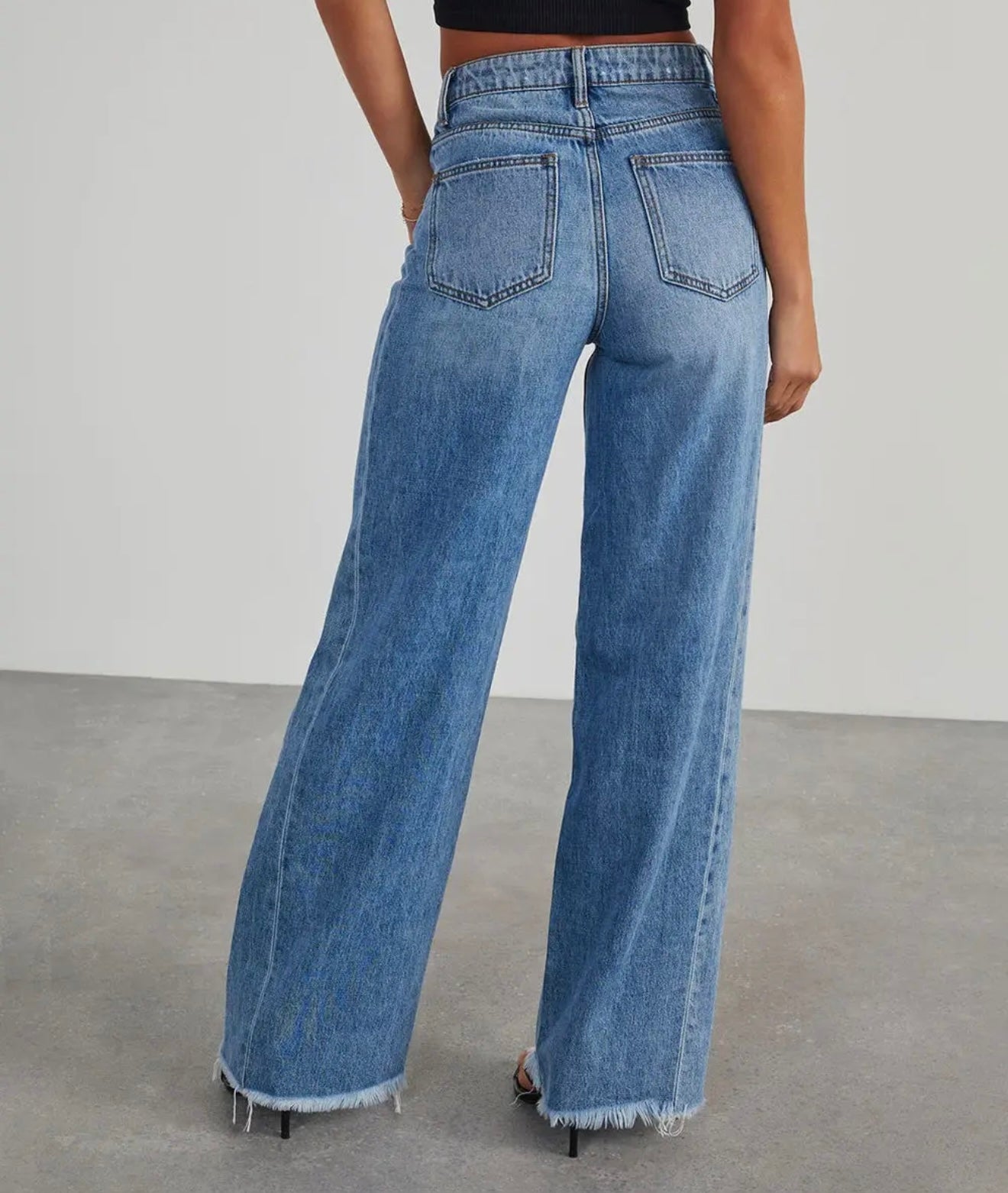 Wide leg distressed denim