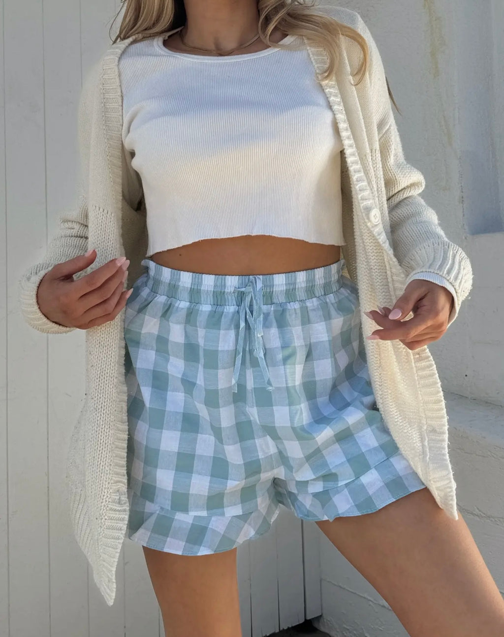 Teal gingham Shorts - with ruffles