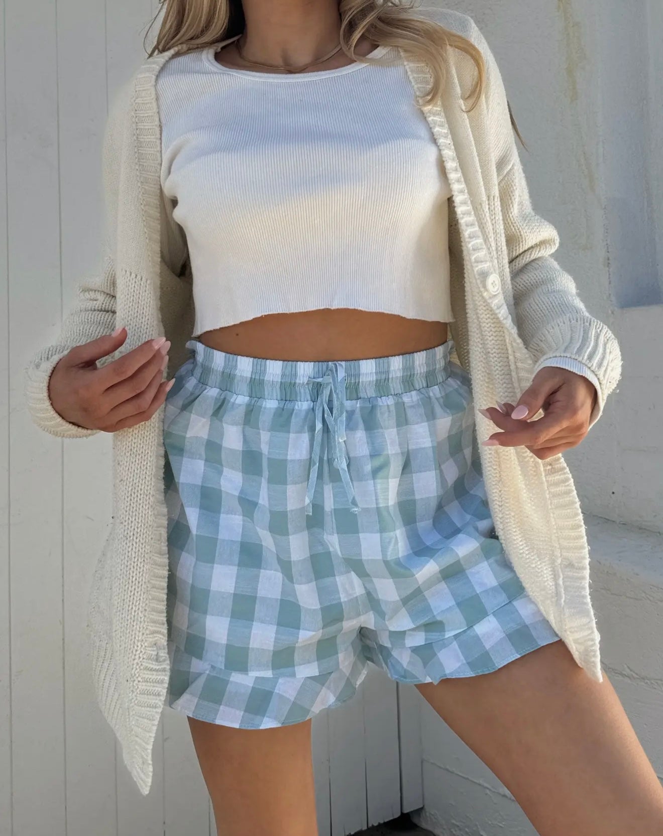 Teal gingham Shorts - with ruffles