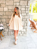 Lantern Sleeve - V Neck Linen Dress