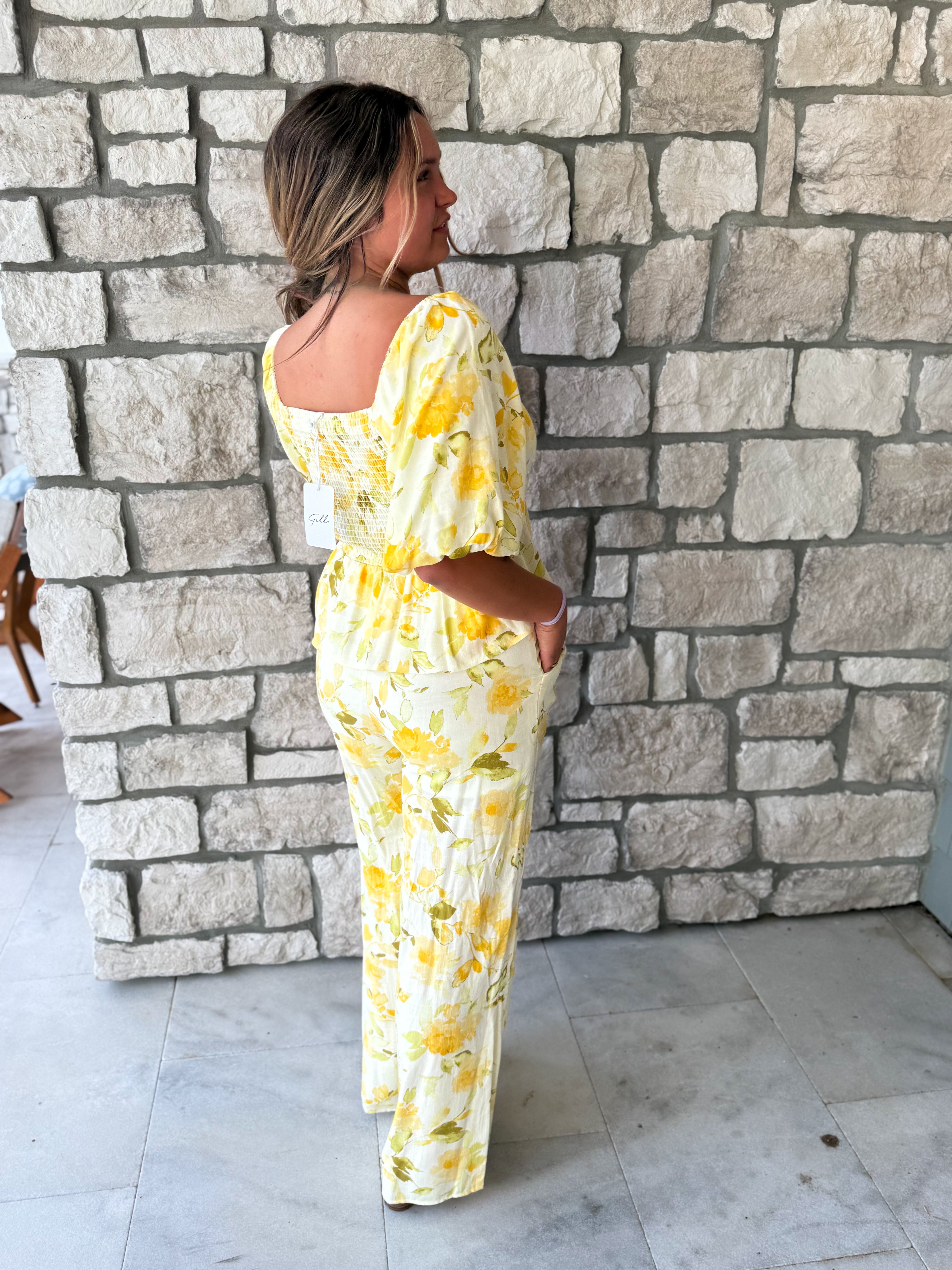 Yellow floral pants set